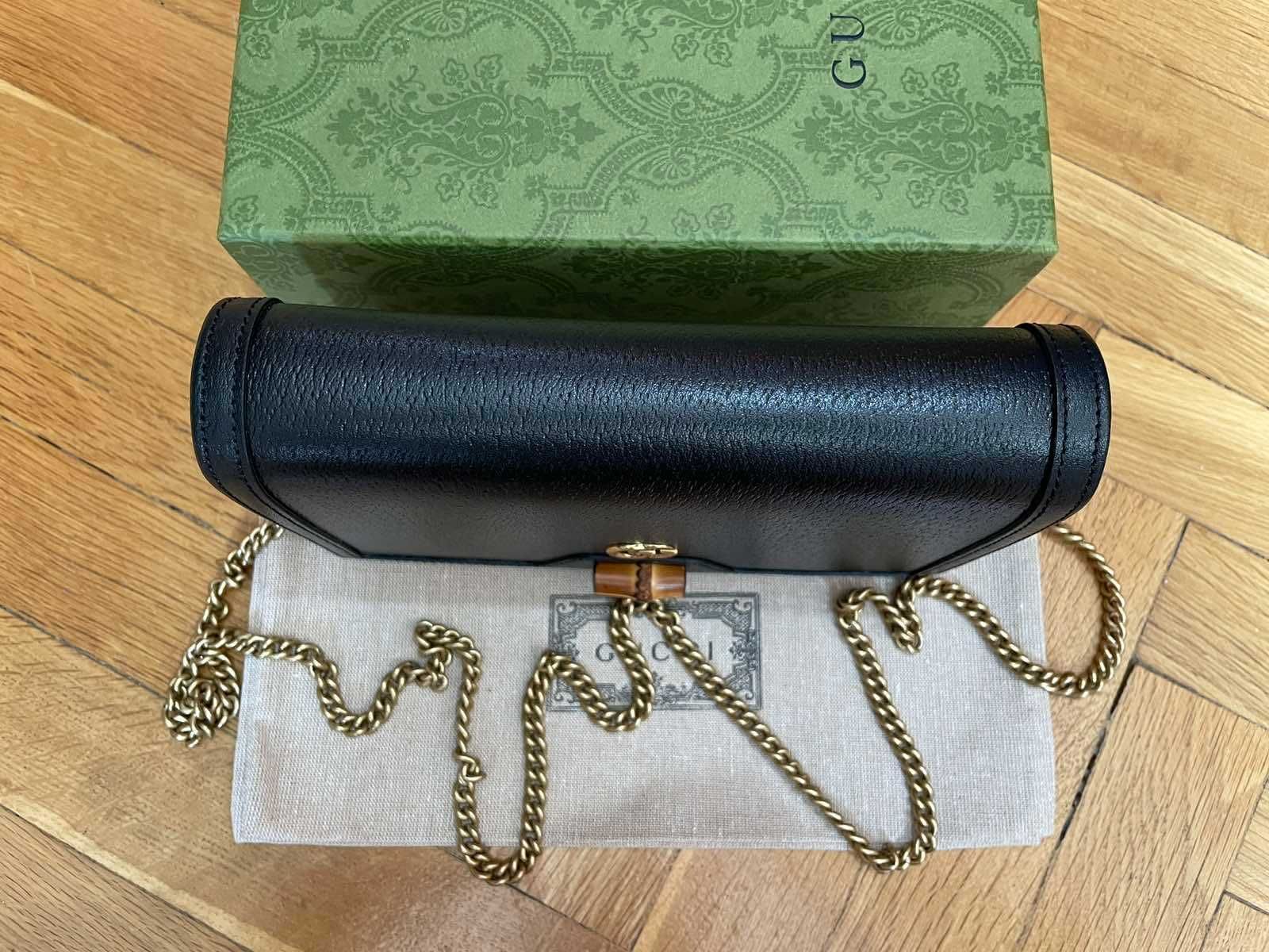Дамска чанта Мини Gucci Гучи Diana Черна кожа Златно Gold GG лого