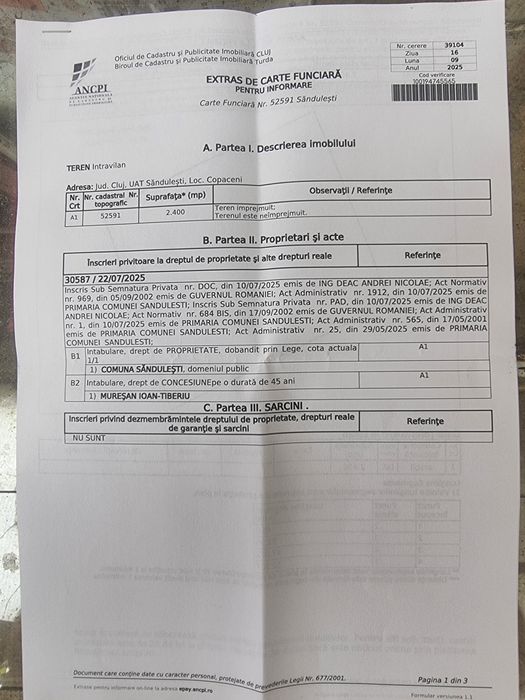 Vant 2400 mp.teren in loc Copaceni