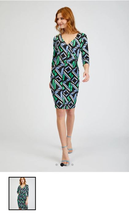 Rochie cu decolteu in V verde cu negru , Orsay