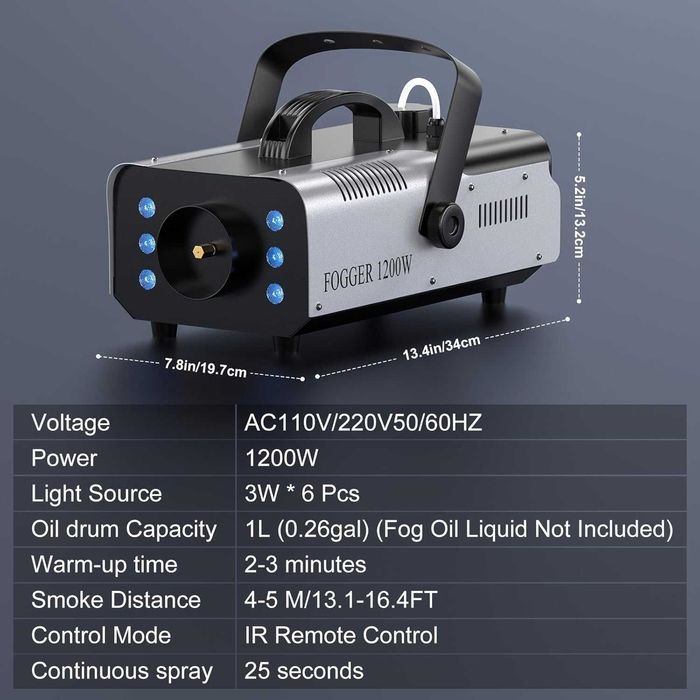 UKing 1200 W  машина за мъгла за външна употреба с 6 цветни светлини