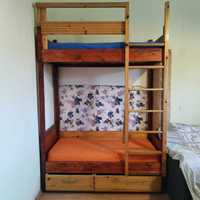 Vand pat etajat copii - lemn masiv si 2 saltele incluse