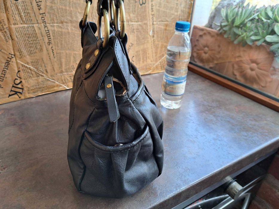 дамска чанта,черна кожена торба 5th Avenue-естествена кожа,