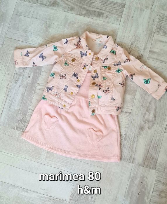 Set fete rochie cu manecă catifea cu geacă de blugi h&m mărimea 80