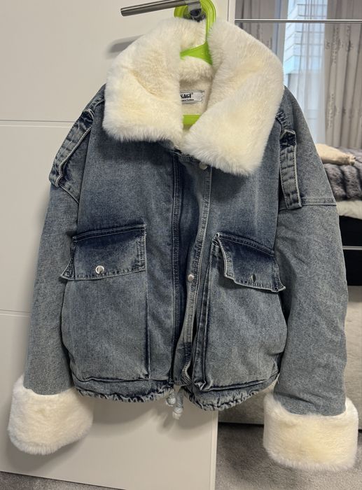 Geacă denim cu blană