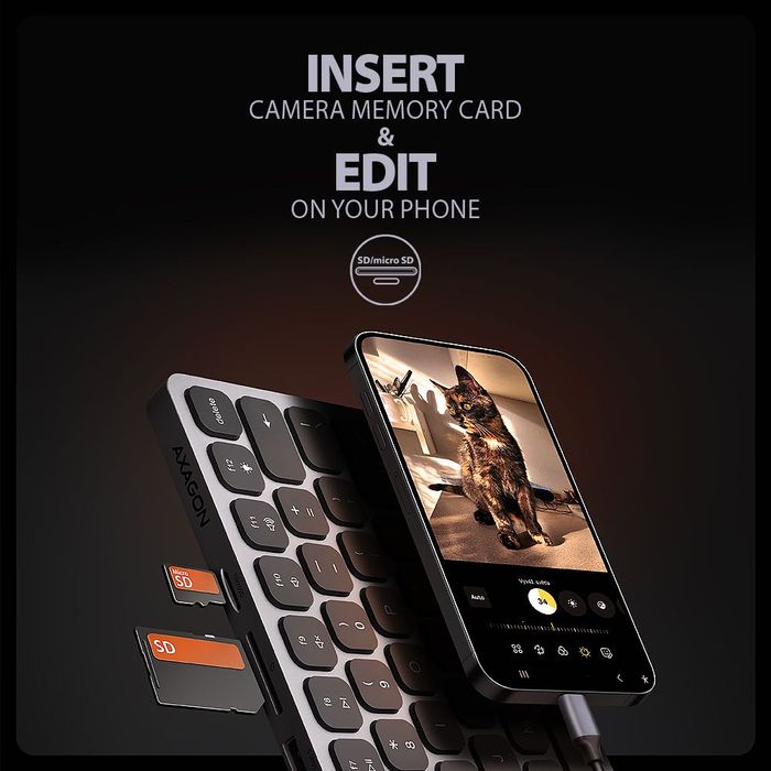 Tastatura Axagon HMC-KB-US, HUB USB, SD/ microSD, HDMI, PD, layout US