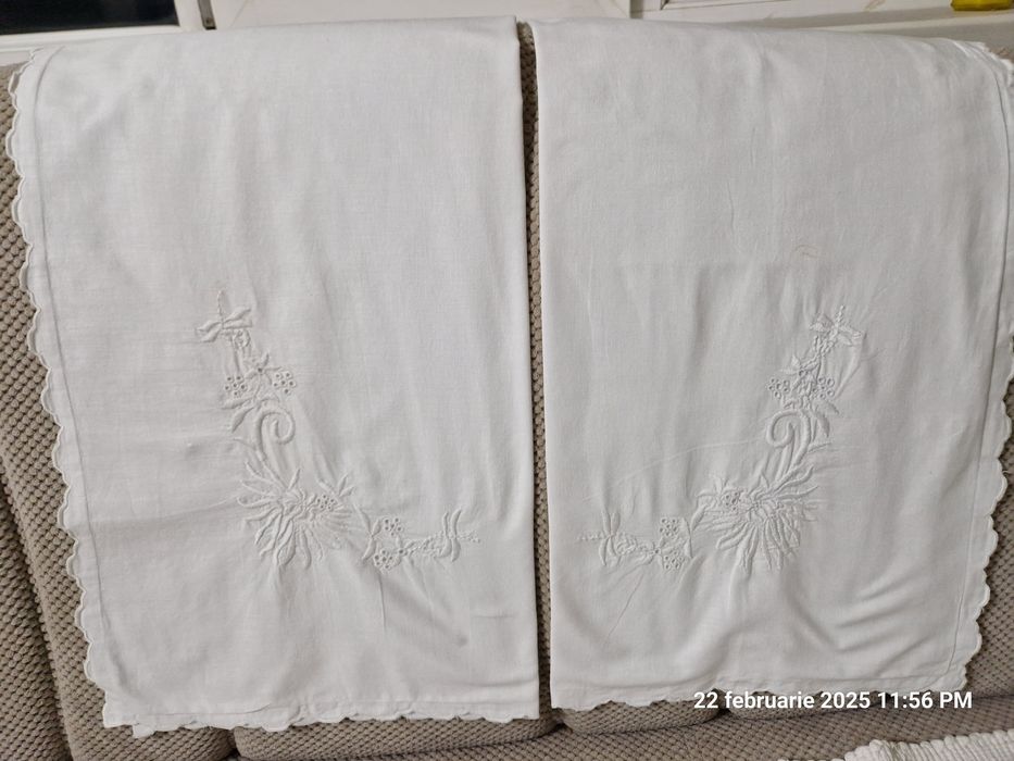 Lenjerie pat,fete de perna,cearceafuri bumbac cu dantela,broderie