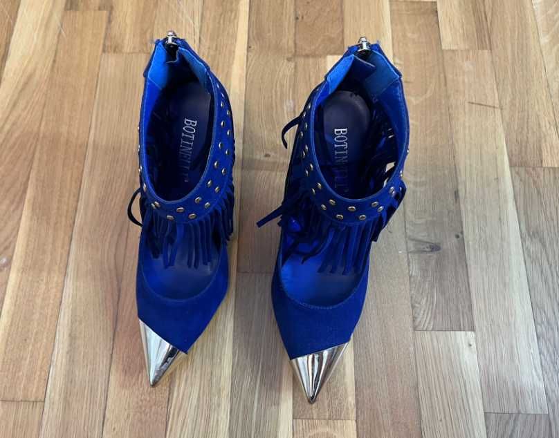 Pantofi Stiletto din imitatie de piele intoarsa, albastri, noi, 37