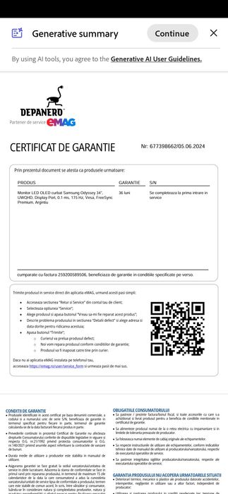 Samsung Odyssey G8 – 34”, smart, OLED, 175Hz, stare impecabila, garant