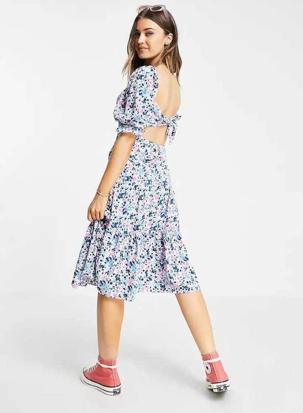 Rochie midi floral print cu spate decupat Miss Selfridge