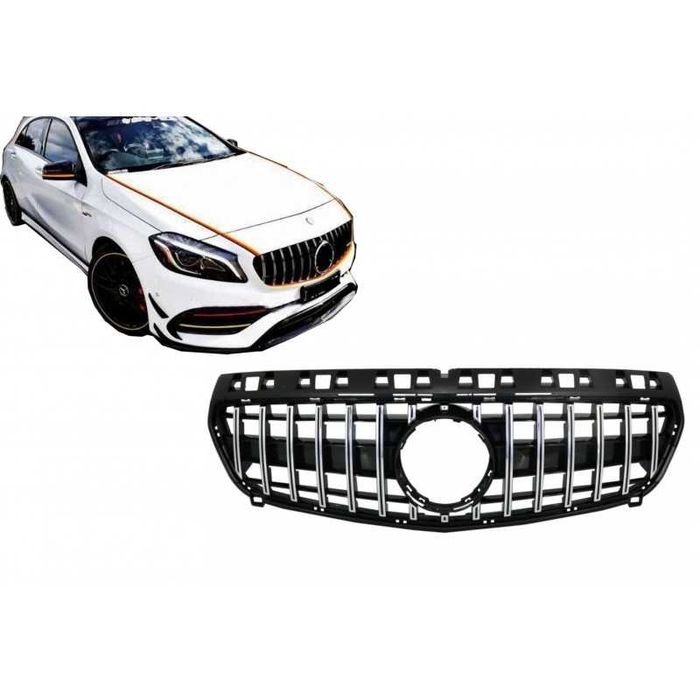 Решетка GT-R дизайн за MERCEDES A-CLASS W176 черен гланц с хром ребра