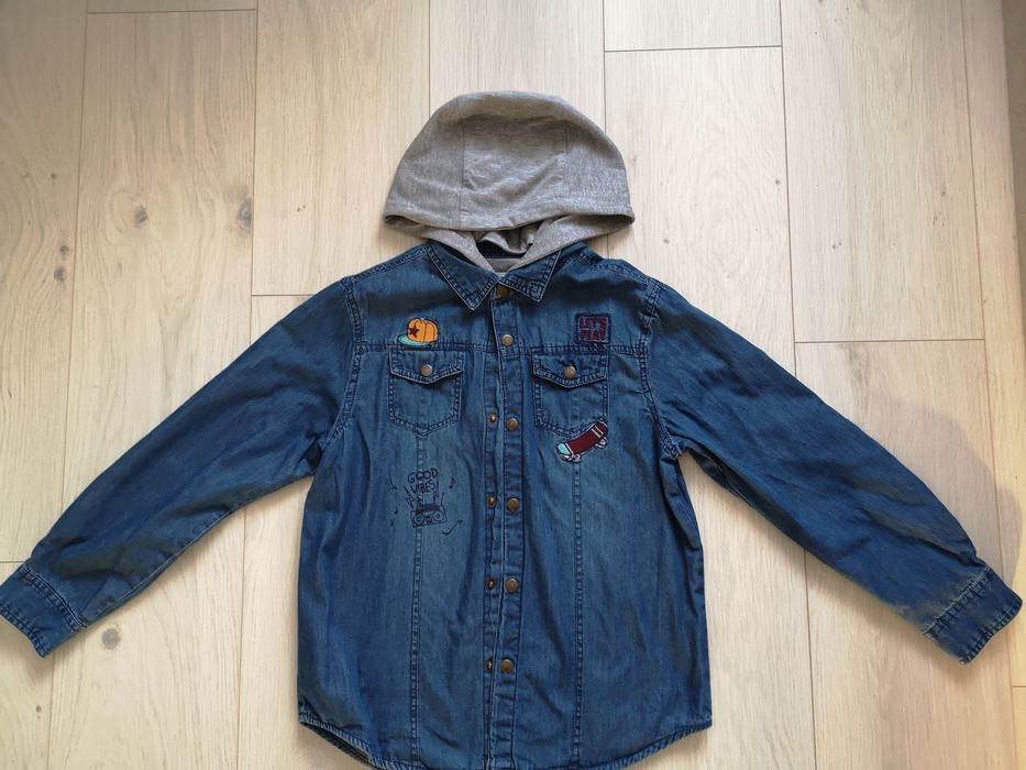 Дънкова ватирана риза с качулка 9-10год