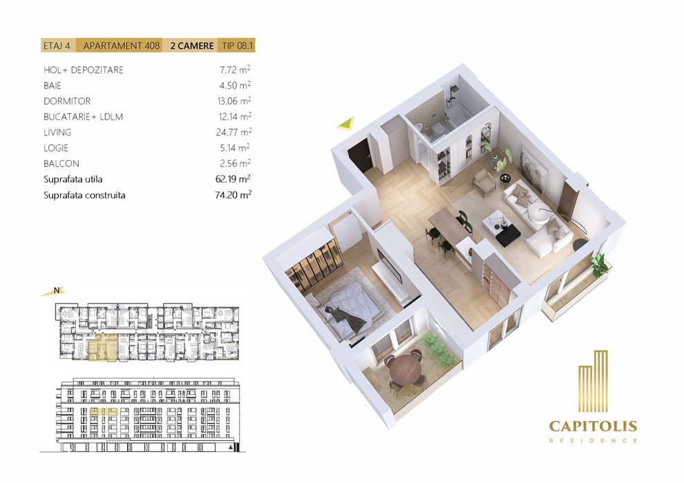 Apartament cu 2 camere, etaj intermediar, Capitolis Residence