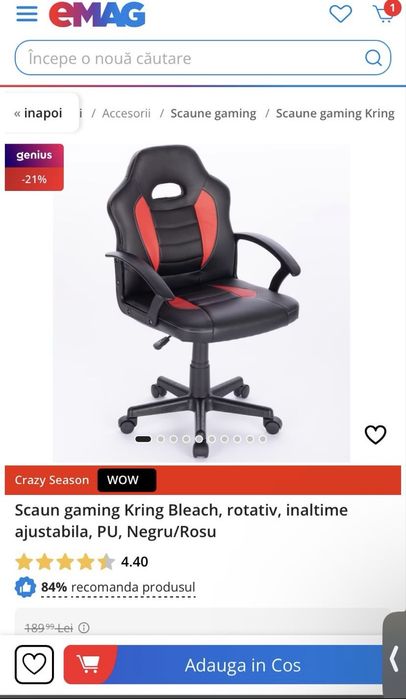 Vand scaun reglabil dr gaming in stare foartr buna