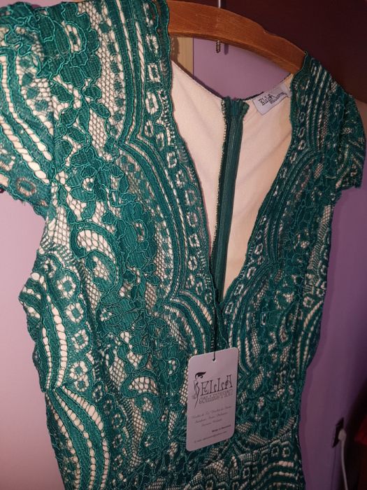 Rochie de eleganta verde cu bej din dantela NOUA!