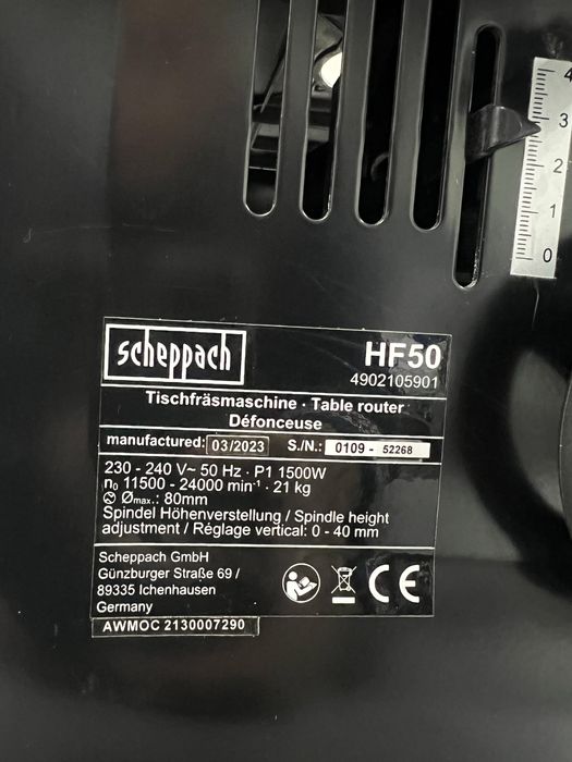 Настолна фреза Scheppach HF50-1500W,11500 – 24000 об./мин (в 6 стъпки)