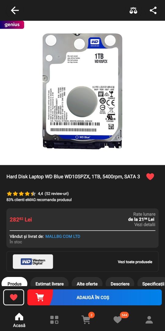 Hard Disk WD Blue 1 TB ( 1000GB ) laptop/pc/ps