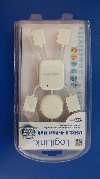 Hub LogiLink UA0071, 4 x USB 2.0, Alb, 40 cm, LED