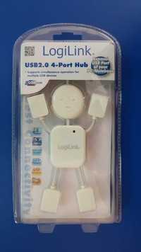 Hub LogiLink UA0071, 4 x USB 2.0, Alb, 40 cm, LED