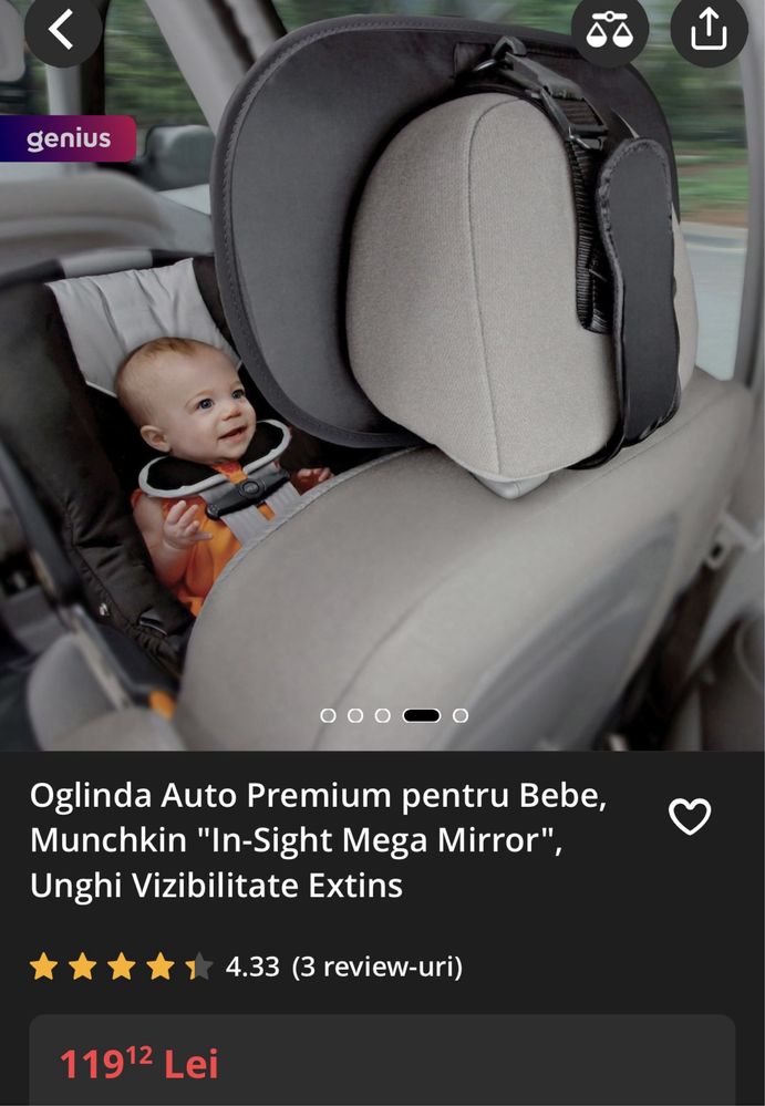 Oglinda auto premium pt bebe, unghi vizibilitate extins