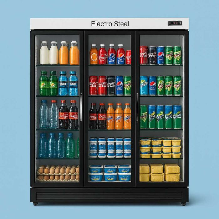 Uch eshikli sovutgich-vitrina — supermarket uchun ideal, Electro Steel