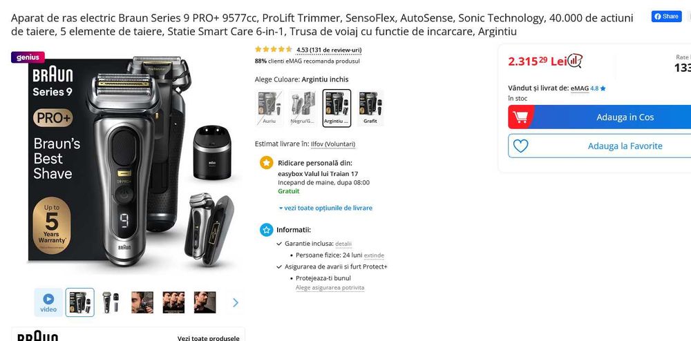 Aparat de ras electric Braun Series 9 PRO+ 9577cc*Factura* Garantie