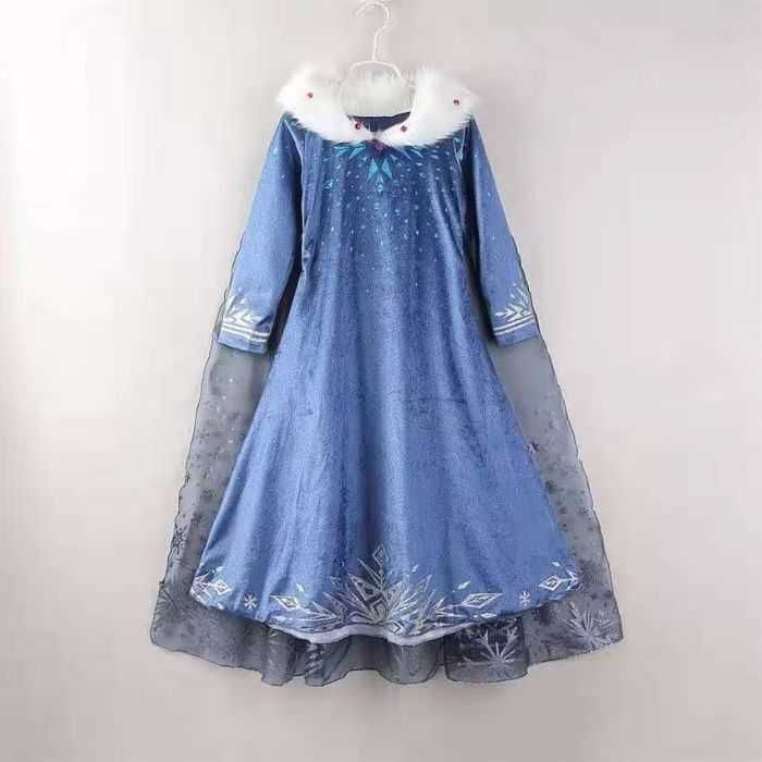 Rochie Rochita Elsa NOUA fulg de nea, cu trena 5,6,7,8,9,10 ani