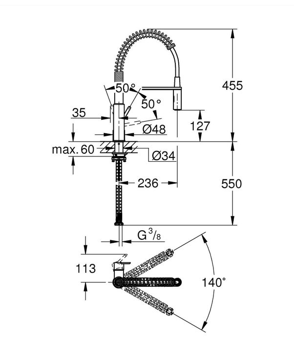 Смесител за кухня с подвижен душ Grohe Get, хром, връзки 1/2