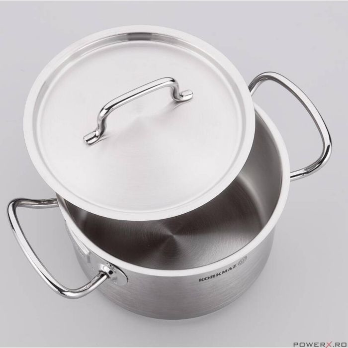 Oala din inox cu capac, capacitate 9.5 litri 28x16 cm, Korkmaz