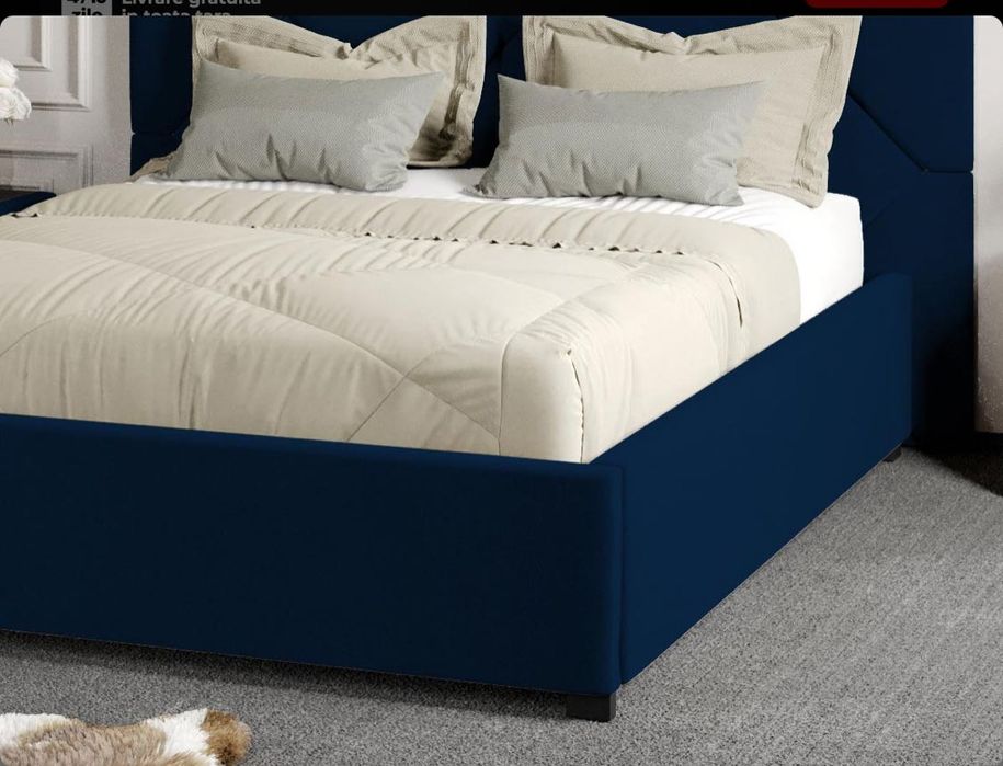 Pat NOU Tapițat cu Somieră fixă 180x210 cm + Set 2 Noptiere