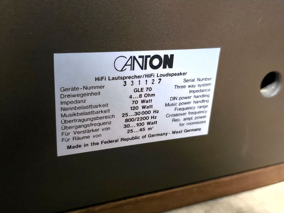 Boxe pasive CANTON GLE-70, hifi pe 3 cai, compresie , 4-8 ohm, 25hz,