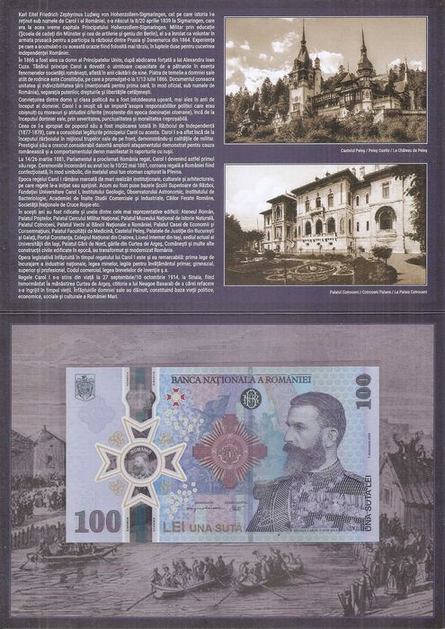 Romania 100 Lei 2024 - Carol I (Polimer , Folder BNR) P-127 UNC !!!