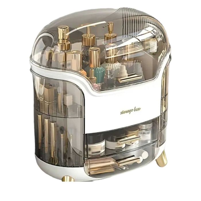 Organizator alb tip vitrina, pentru produse cosmetice, 9 compartimente