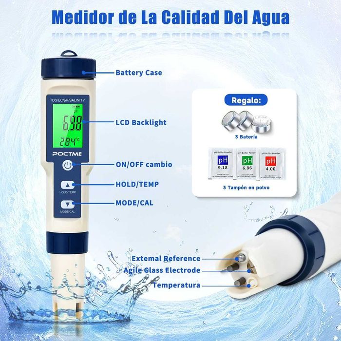 Poctme  5 в 1 тестер за вода -  pH/TDS/EC/Соленост/Температура