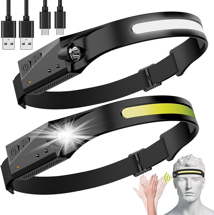 Lanterna de cap cu LED COB & XPE și SENZOR mișcare cu acumulator