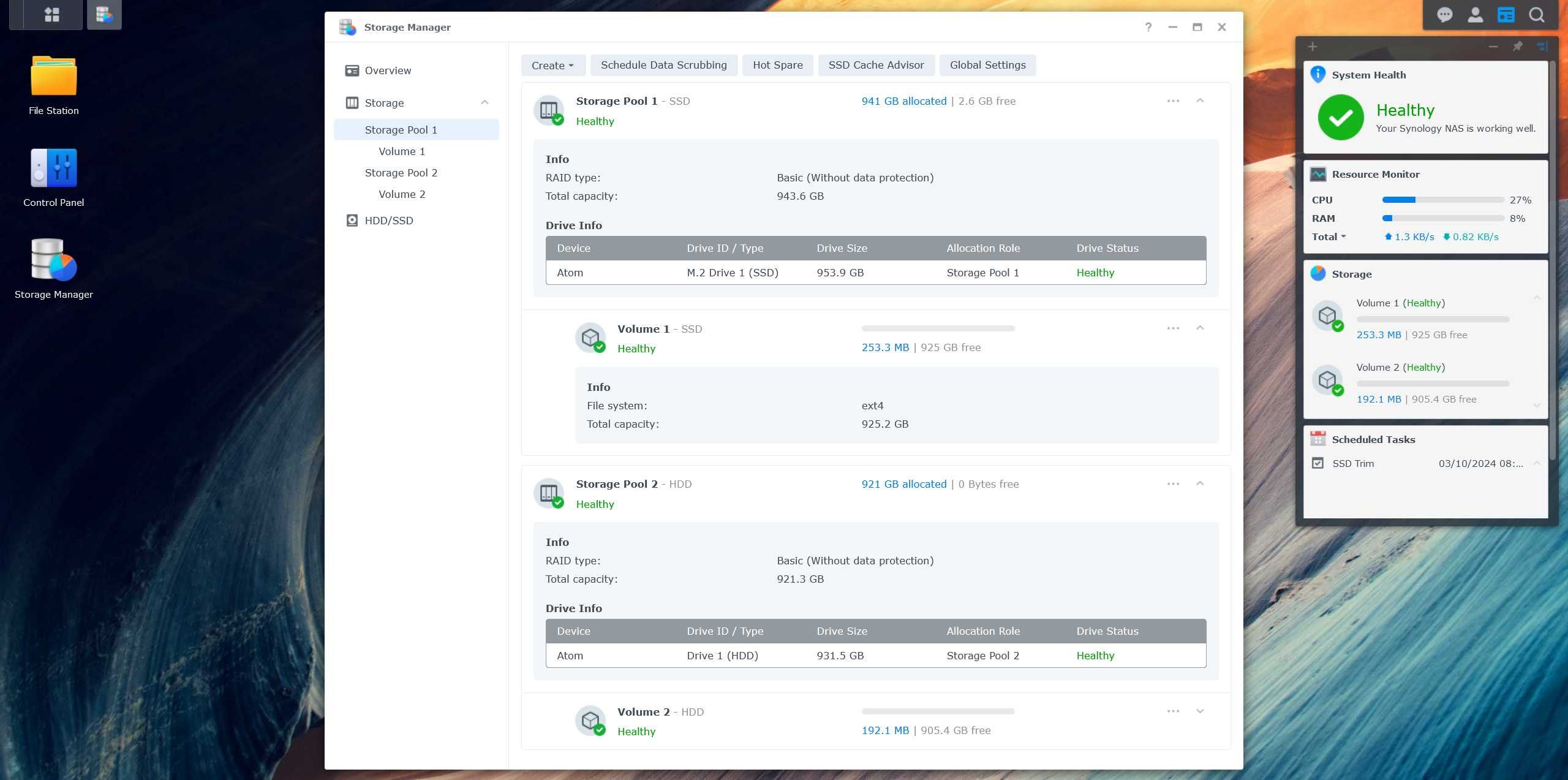 2 x 1TB SSD & HDD Silent Mini NAS/MediaServer, 4GB RAM, GigabitLAN