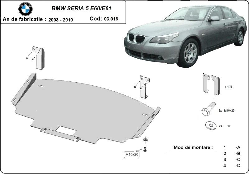 Scut motor metalic pentru BMW Seria 5 1995-2010 - otel 2mm