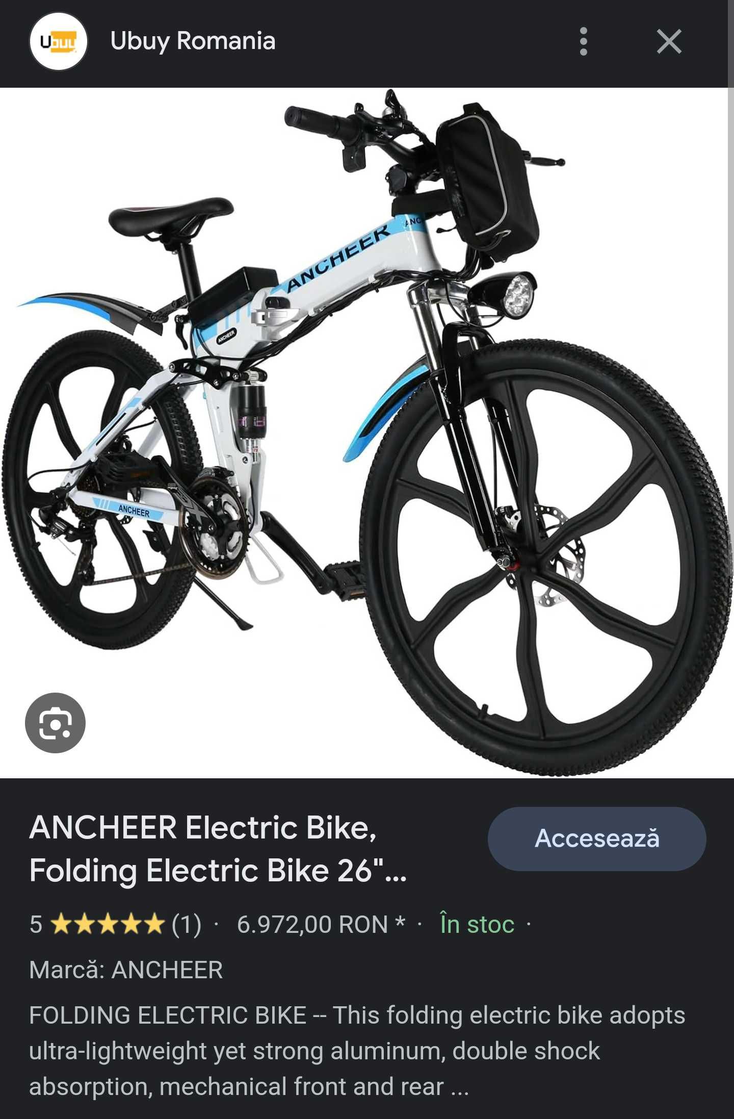 Bicicleta electrica Ancheer Folding Electric Bike 26''