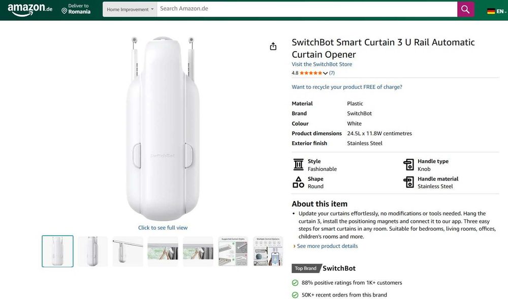 SwitchBot Smart Curtain 3 U Rail dispozitiv automat deschidere perdele