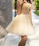 Rochie corset cu pietre aurie cu sclipici