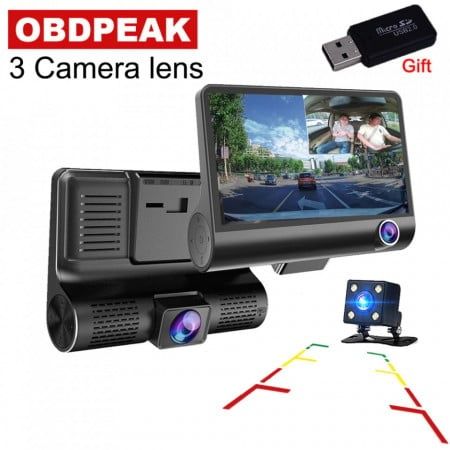 Camera video profesionala auto tripla, full hd, 3 camere, display 4