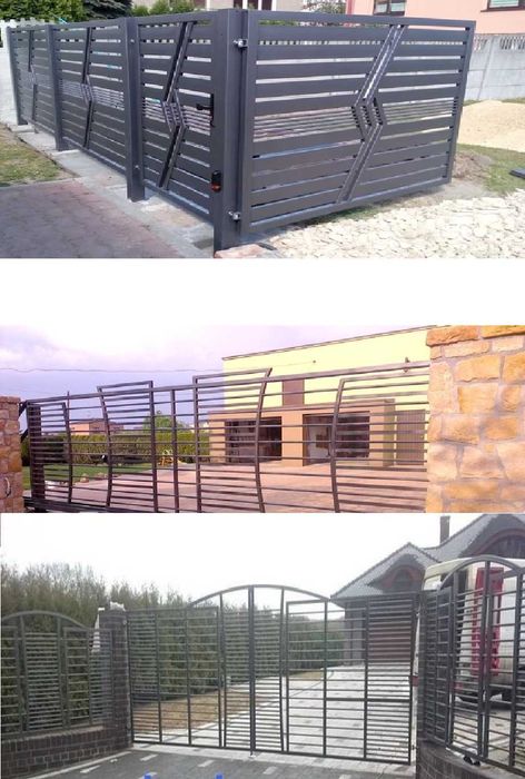 Porti si gard metalice, fier forjat, stil jaluzea, combinate cu WPC