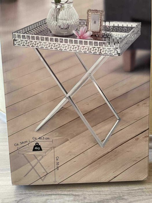 Сгъваема, огледална маса за кафе , сребриста малка помощна масичка