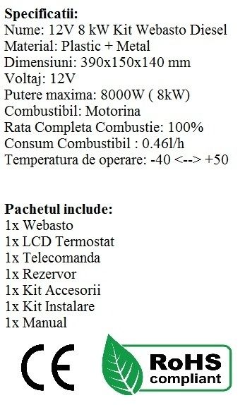Sirocou Webasto 8 kW 12V Diesel GARANȚIE FACTURA încălzitor staționar