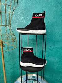 Sneakers Karl Lagerfeld negri cu roșu și alb, stil șosetă , mărimea 38