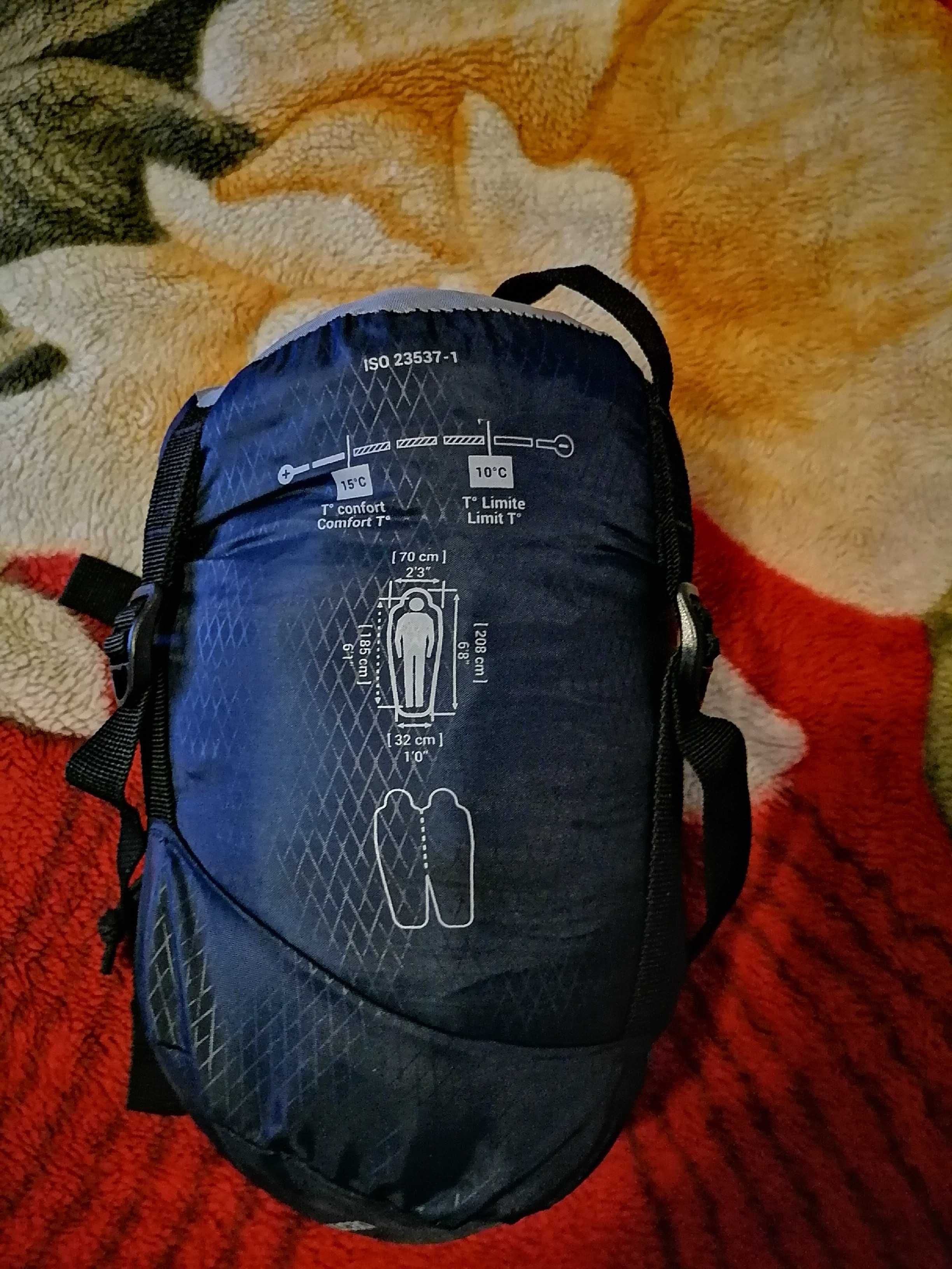 Sac de dormit FORCLAZ TREK MT500  + 15* din vatelina culoare albastru