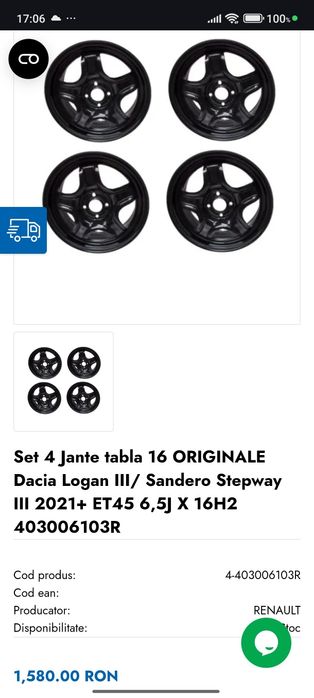 Set jante structurale Renault+capace, 16 inch, 4x100