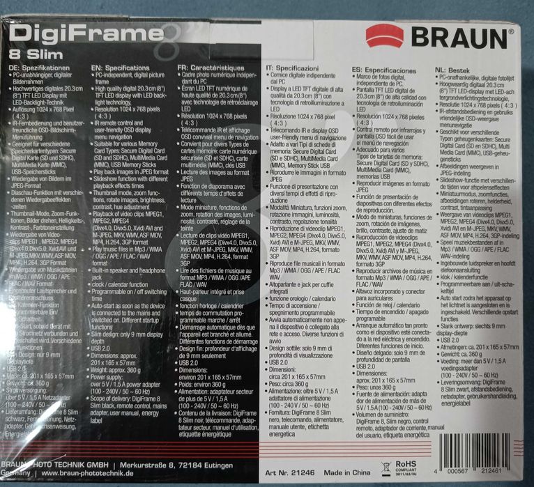 Rama foto digitala Braun DigiFrame 8 Slim
