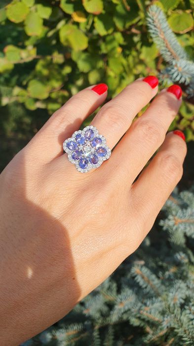 Inel Aur 14kt cu Tanzanite si Diamante Naturale