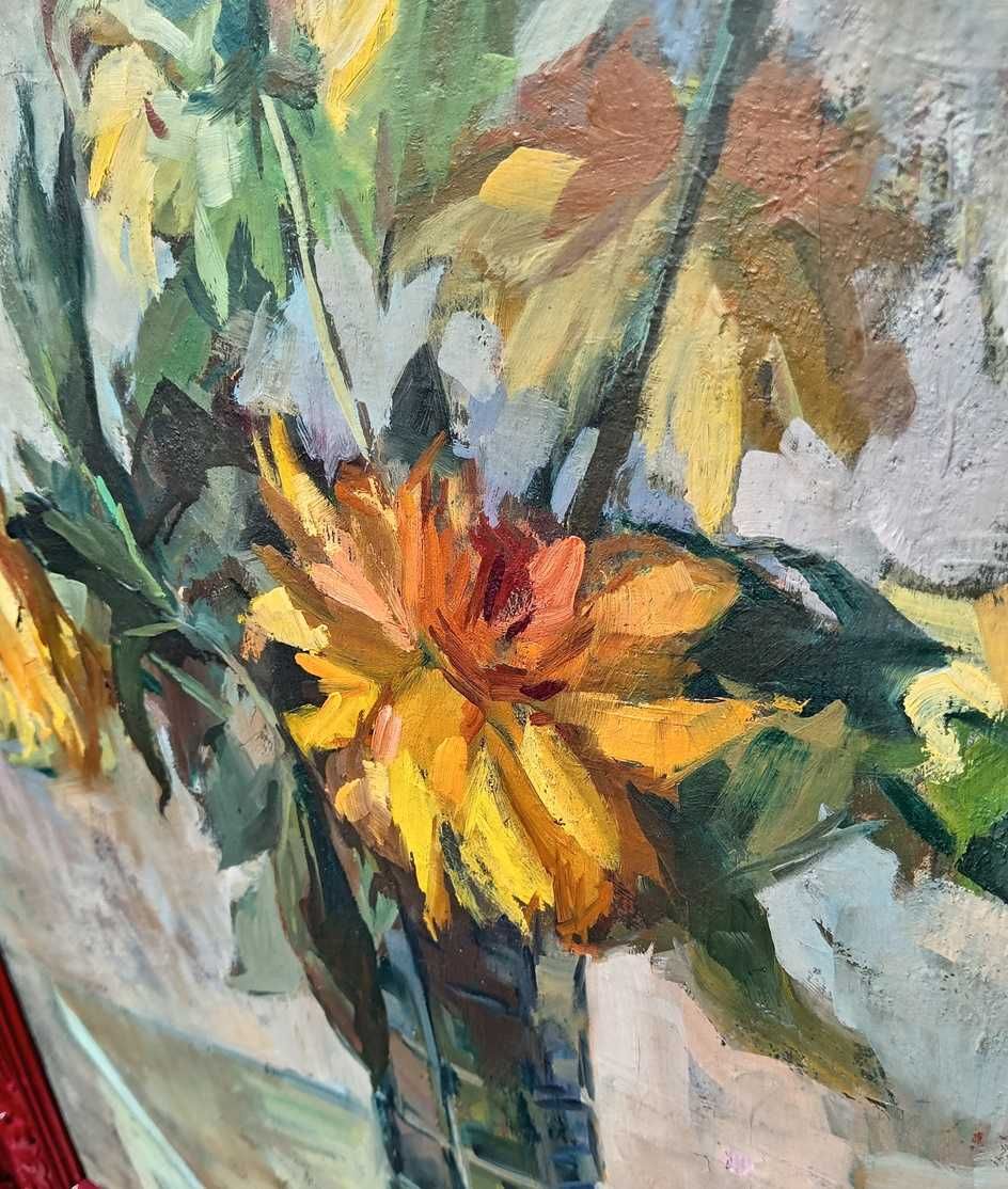Tablou vechi - flori galbene - semnat N. Vermont