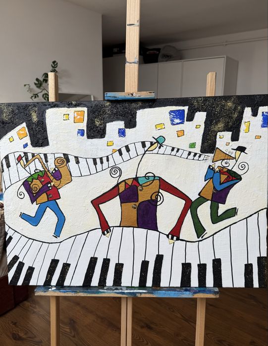 Vand tablou abstract pictat in acrilic